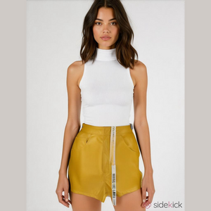 Mars The Label Women's 12 US 8 Mustard High Rise Faux Leather Biker Shorts NWT